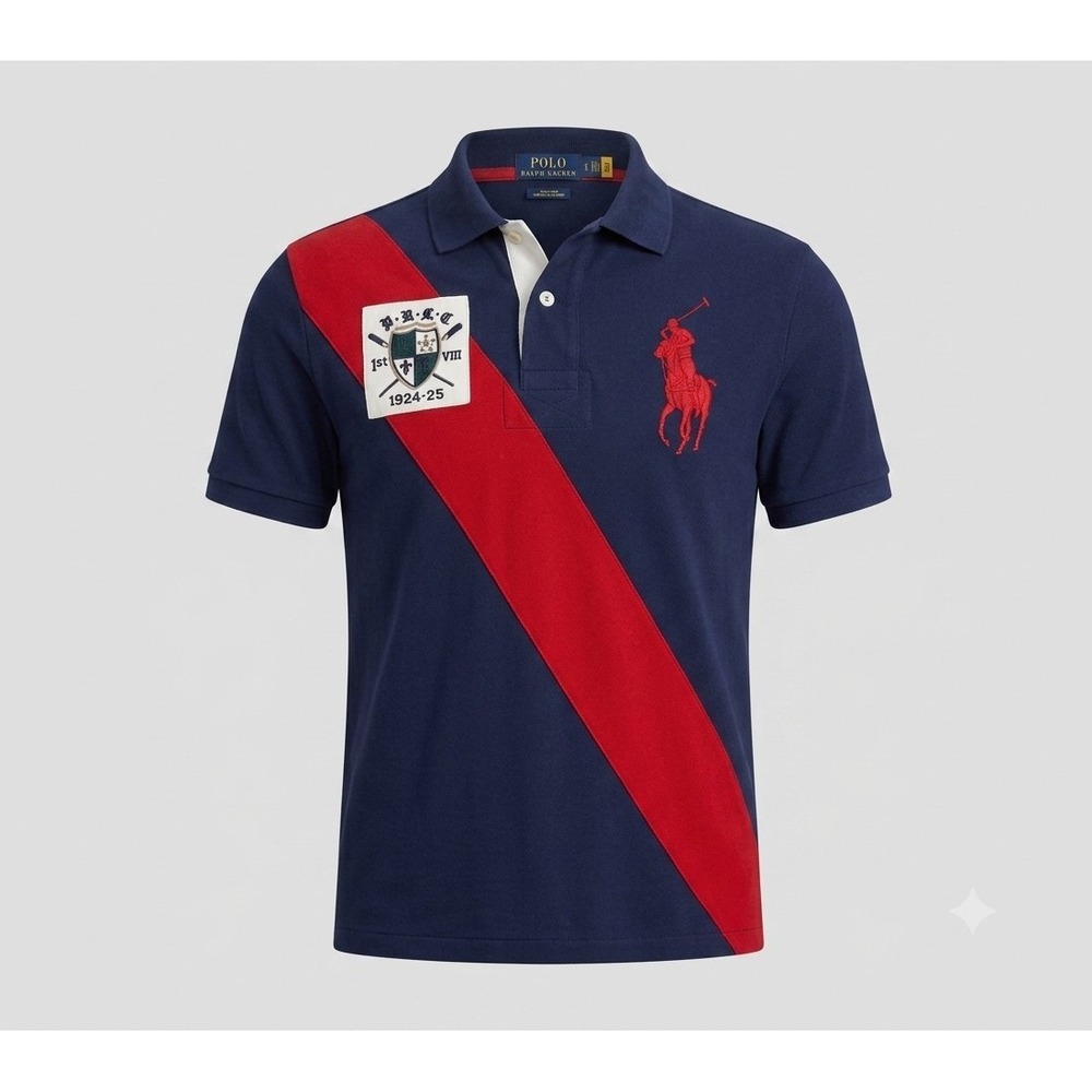 Polo Ralph Lauren Boy's Blue Red w Big Red Pony Short Sleeve Polo Shirt. Size S